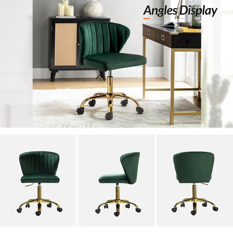 Ilia Modern Velvet Wingback 360 degree Ergonomic Office Task Chair with Channel Tufted Back by HULALA HOME