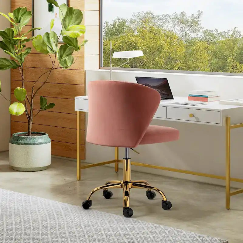 Ilia Modern Velvet Wingback 360 degree Ergonomic Office Task Chair with Channel Tufted Back by HULALA HOME