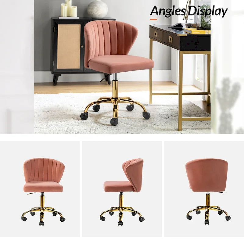 Ilia Modern Velvet Wingback 360 degree Ergonomic Office Task Chair with Channel Tufted Back by HULALA HOME