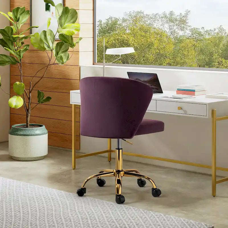 Ilia Modern Velvet Wingback 360 degree Ergonomic Office Task Chair with Channel Tufted Back by HULALA HOME
