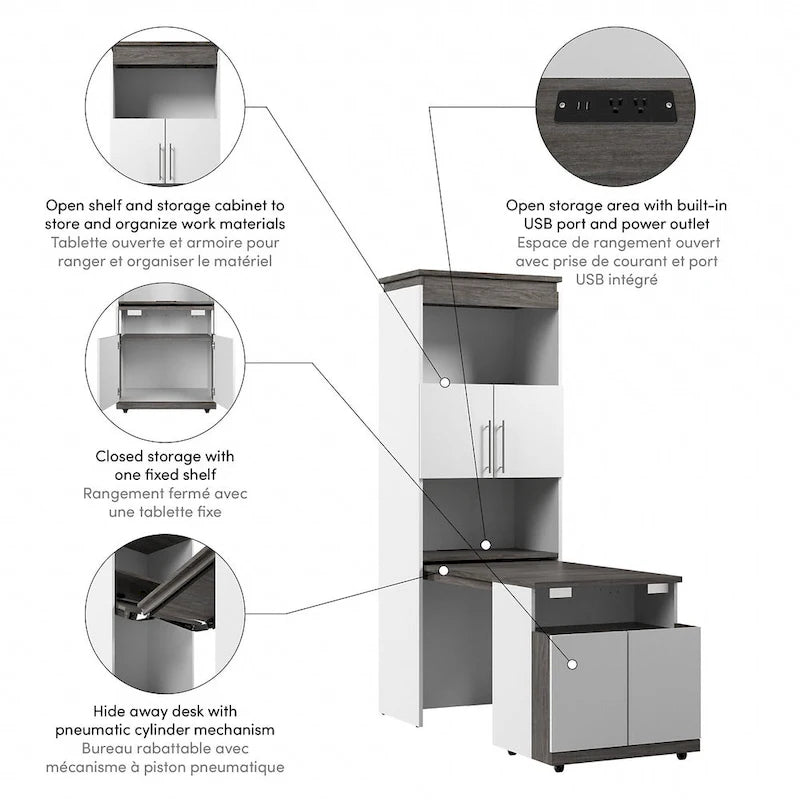 Orion 30W Tall Storage Cabinet with Doors and Fold-Out Desk by Bestar