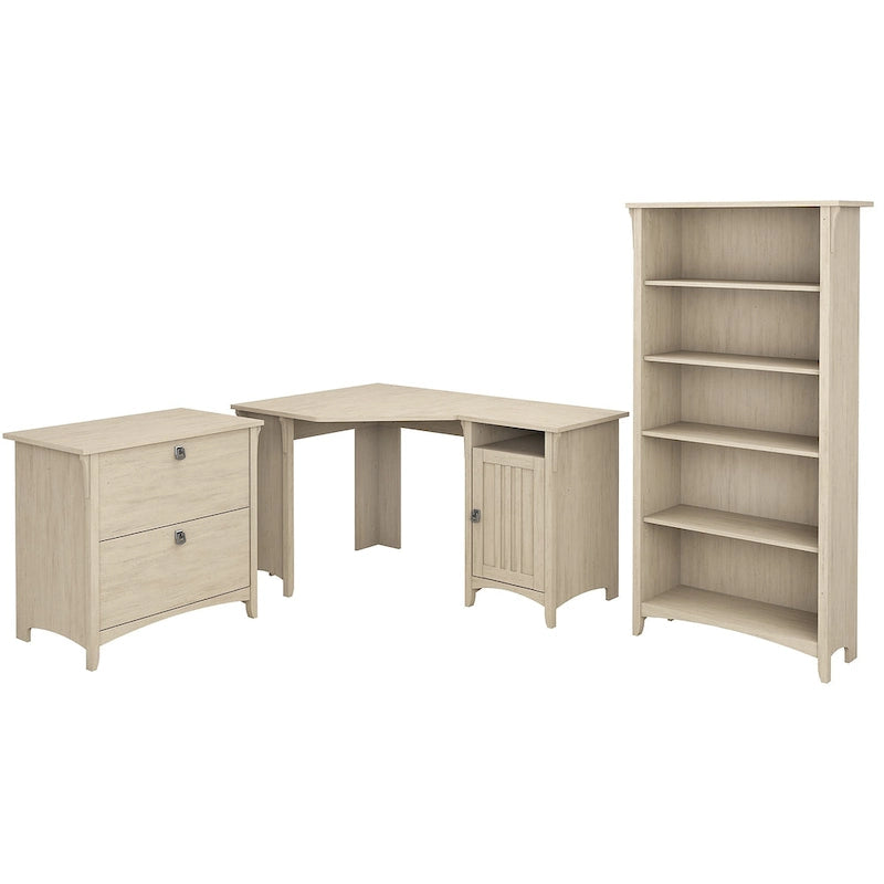 Scrivania ad Angolo Salinas 55W con Cassettiera Laterale e Libreria a 5 Ripiani