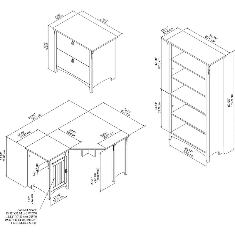 Salinas 55W Corner Desk with Lateral File Cabinet and 5 Shelf Bookcase
