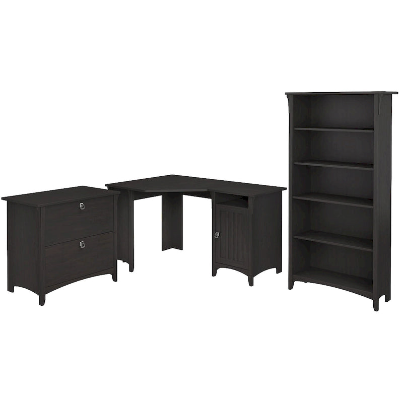 Salinas 55W Corner Desk with Lateral File Cabinet and 5 Shelf Bookcase