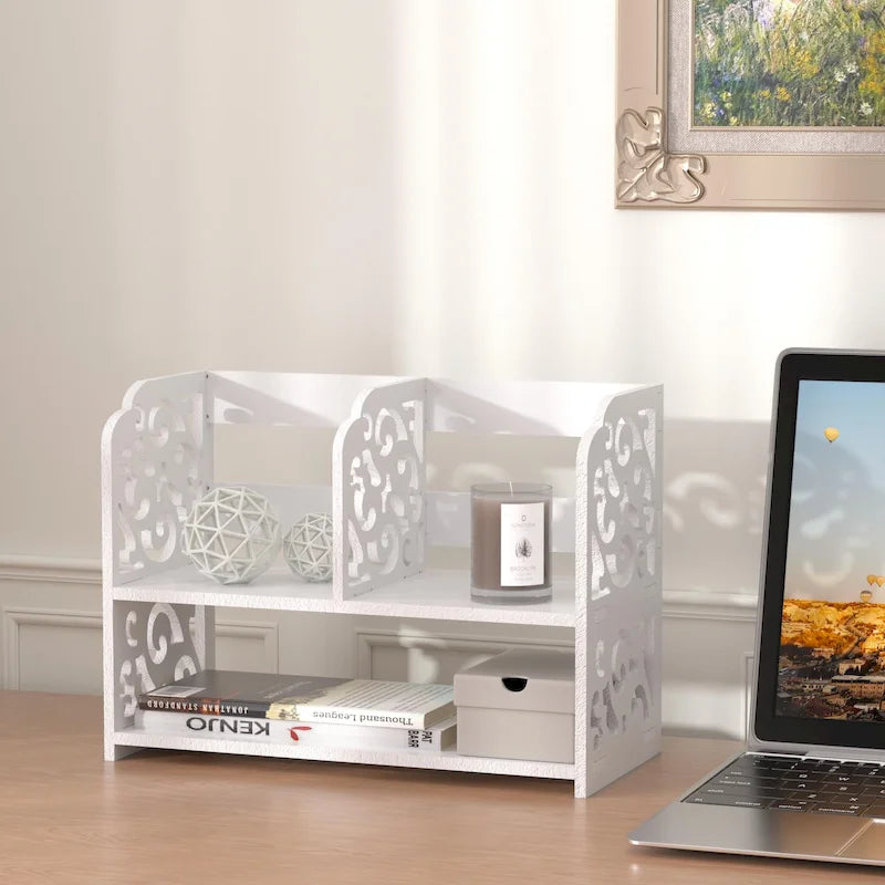 Retro 3-Compartment White Wood Desk Organizer
