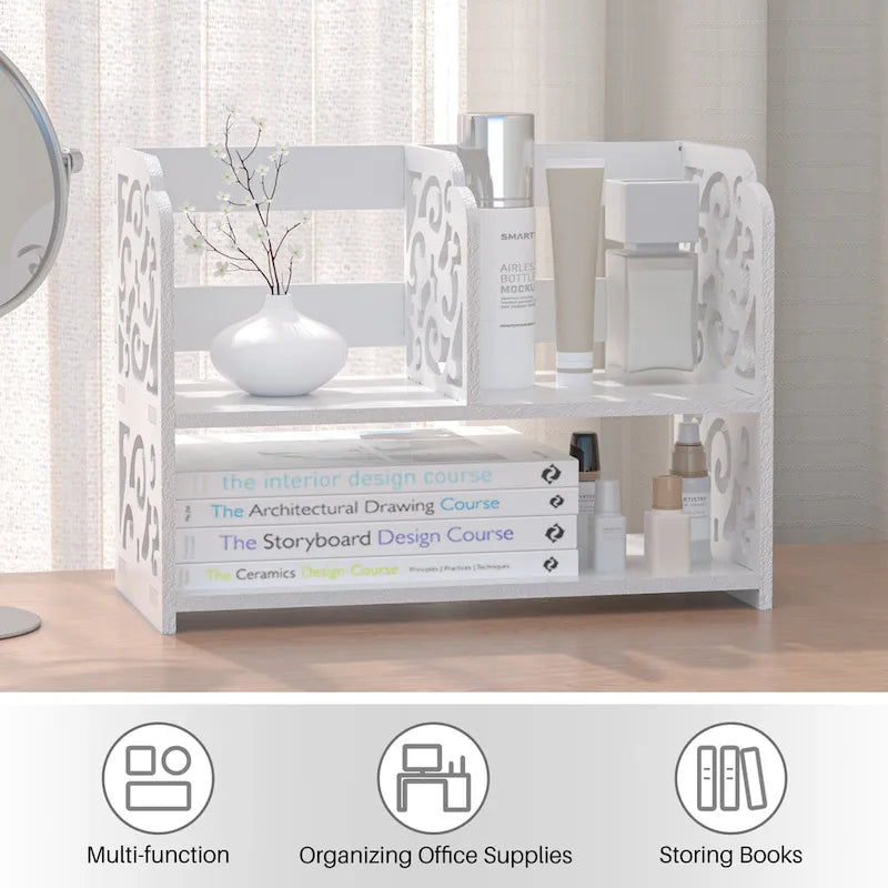Retro 3-Compartment White Wood Desk Organizer
