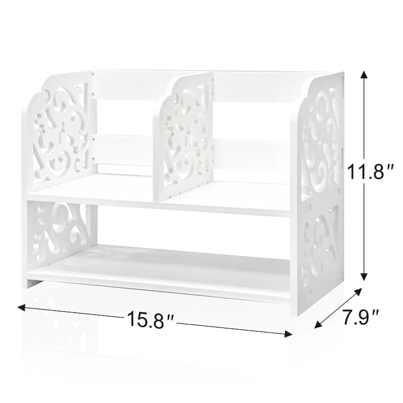 Retro 3-Compartment White Wood Desk Organizer
