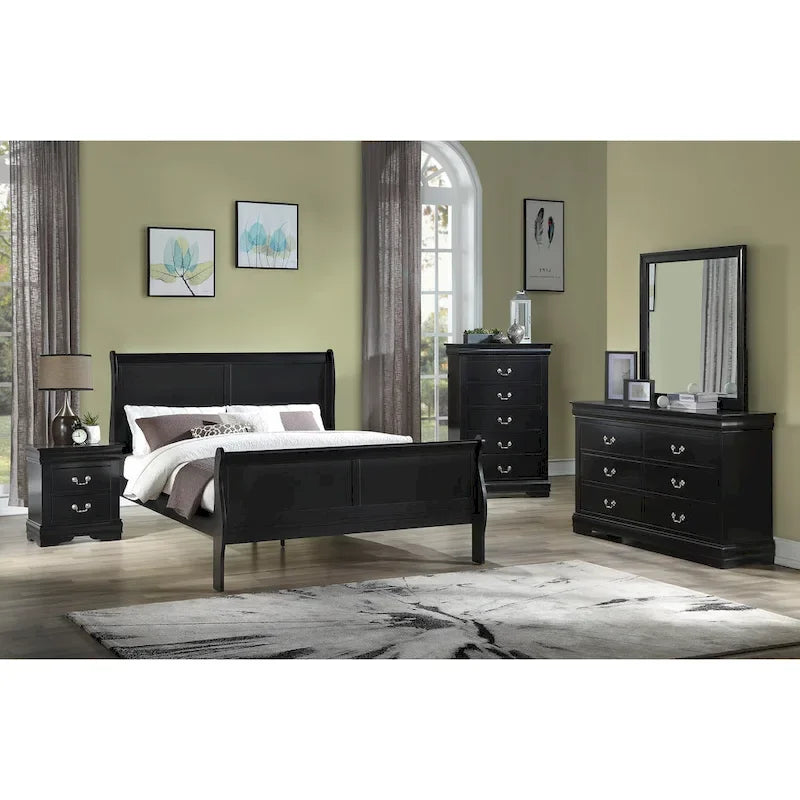 Set Camera da Letto Lillie 6 Pezzi in Legno Nero Modello Sleigh