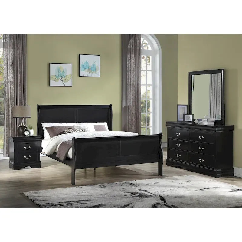 Set Camera da Letto Lillie 6 Pezzi in Legno Nero Modello Sleigh