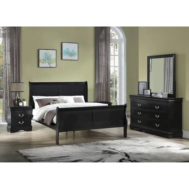 Set Camera da Letto Lillie 6 Pezzi in Legno Nero Modello Sleigh