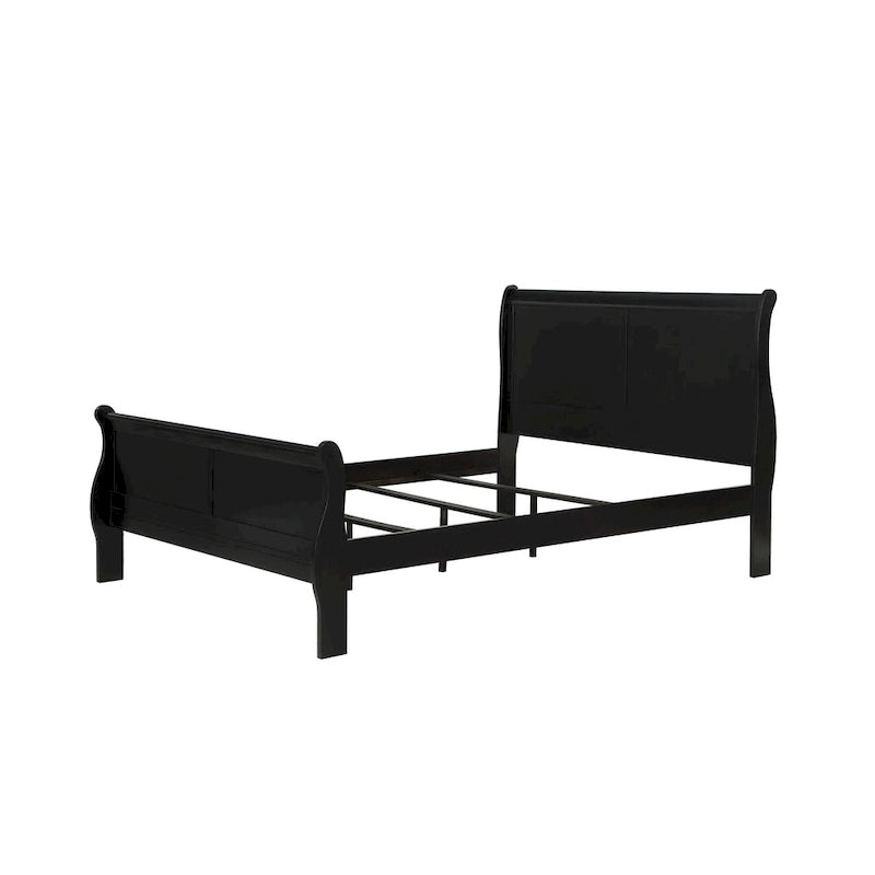 Set Camera da Letto Lillie 6 Pezzi in Legno Nero Modello Sleigh