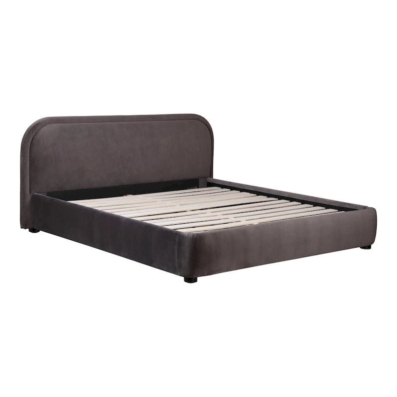 Aurelle Home Collete Modern Curved Oatmeal Upholstered Platform Bed