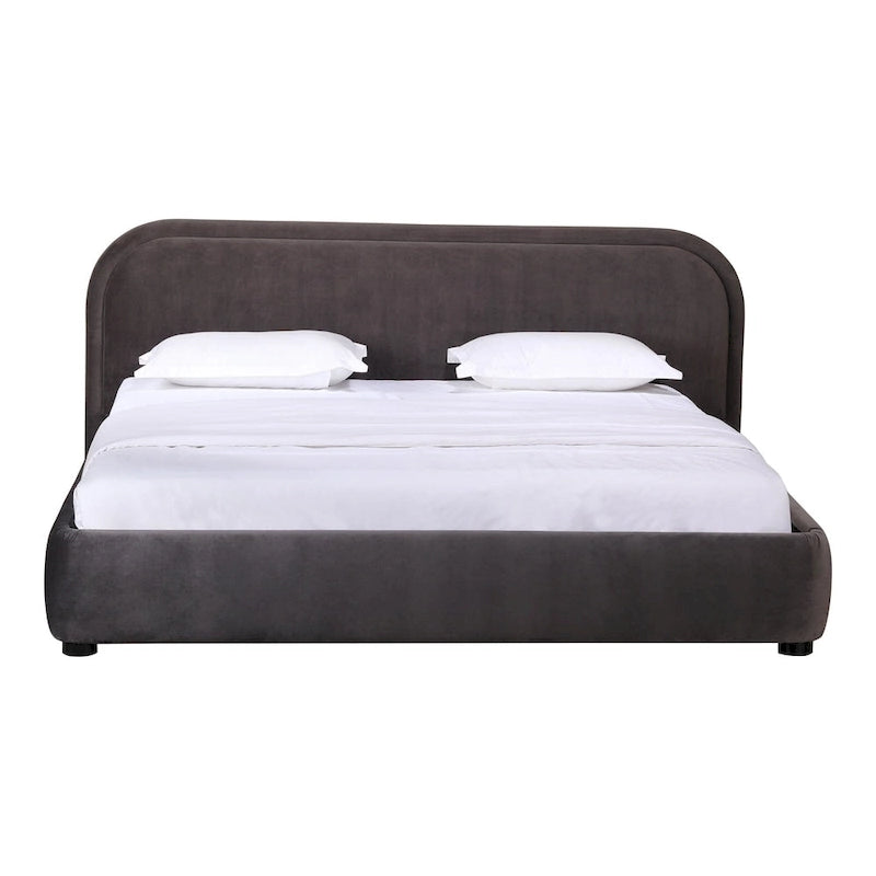 Aurelle Home Collete Modern Curved Oatmeal Upholstered Platform Bed