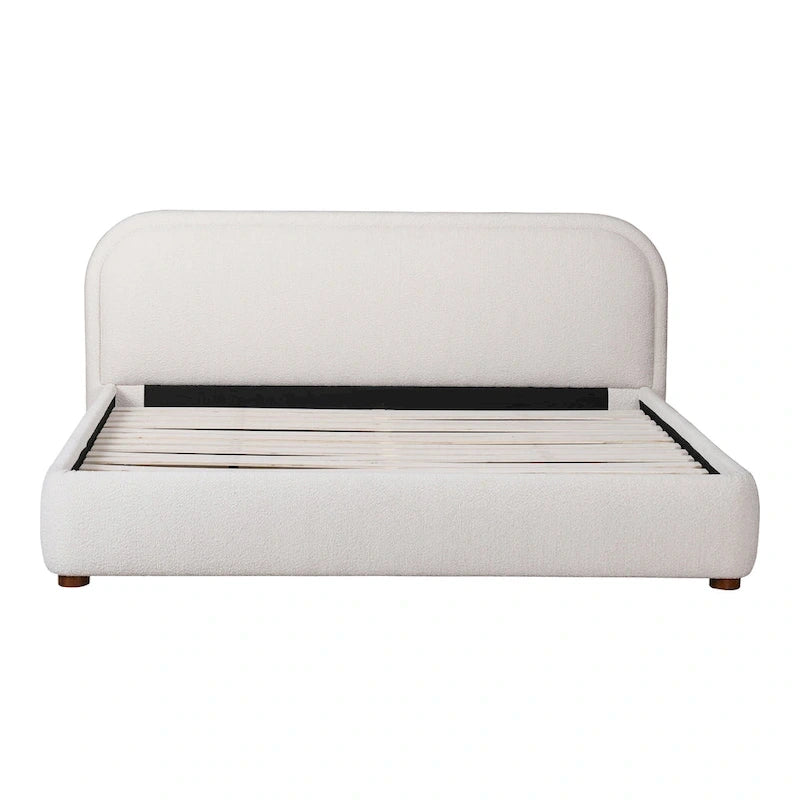 Aurelle Home Collete Modern Curved Oatmeal Upholstered Platform Bed