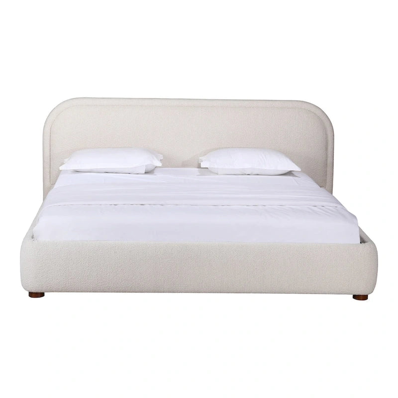 Aurelle Home Collete Modern Curved Oatmeal Upholstered Platform Bed