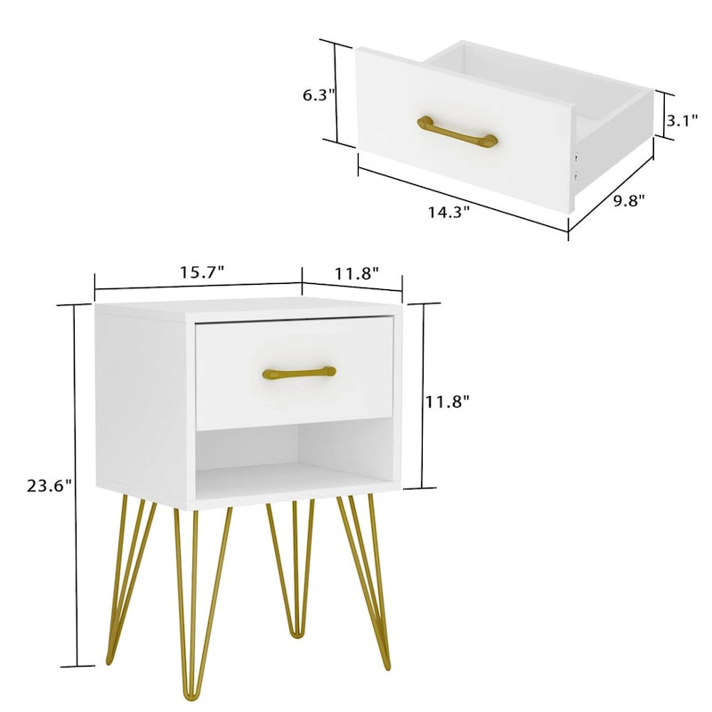 Comodino con 1 cassetto e 1 ripiano aperto