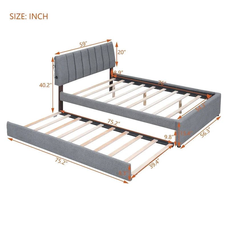 Letto a piattaforma imbottito con letto estraibile