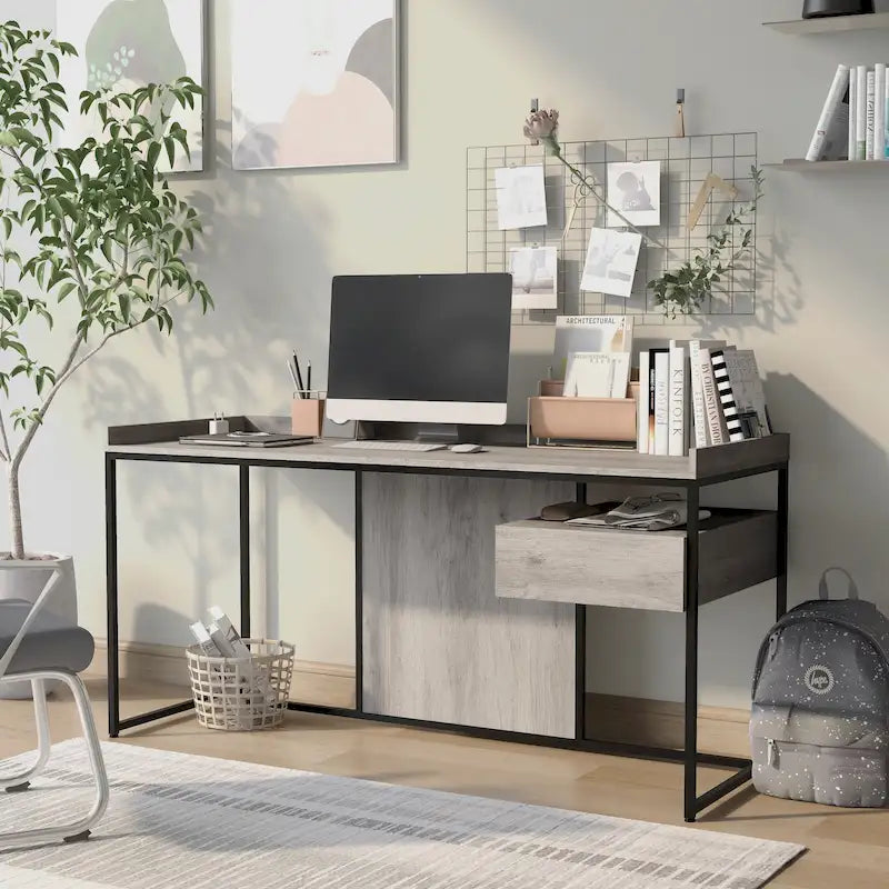 Scrivania per Computer in Acciaio Jaxon Industrial da 63 pollici con Porte USB di Furniture of America