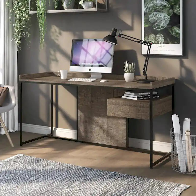 Scrivania per Computer in Acciaio Jaxon Industrial da 63 pollici con Porte USB di Furniture of America