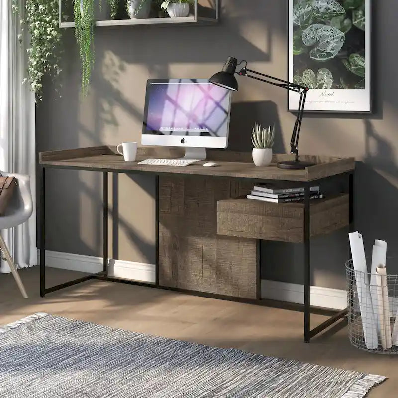 Scrivania per Computer in Acciaio Jaxon Industrial da 63 pollici con Porte USB di Furniture of America