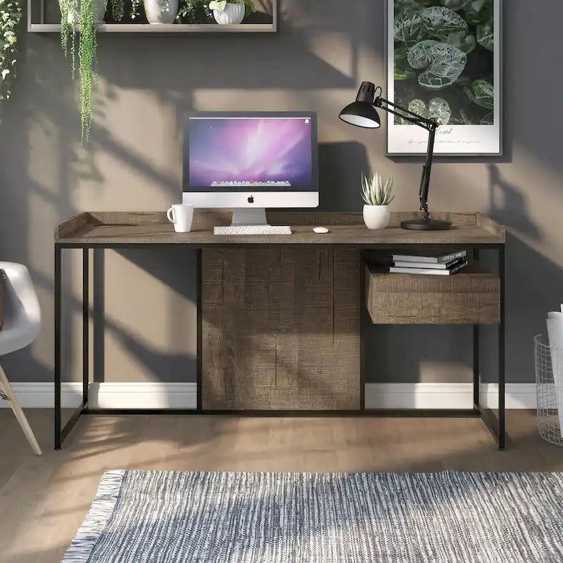 Scrivania per Computer in Acciaio Jaxon Industrial da 63 pollici con Porte USB di Furniture of America