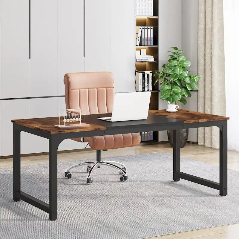 63" Rustic Brown Computer Desk for 2 People