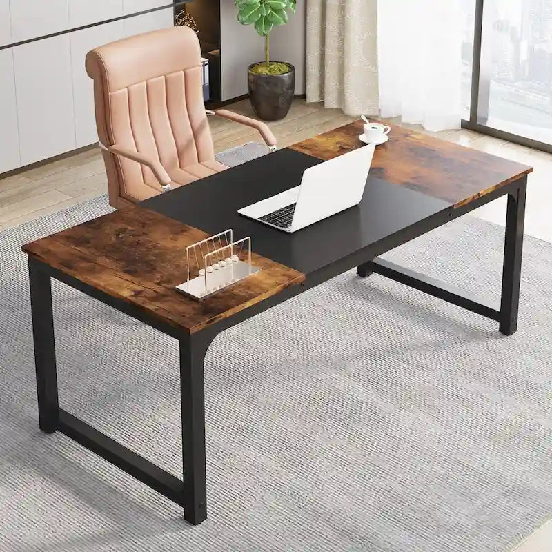 63" Rustic Brown Computer Desk for 2 People