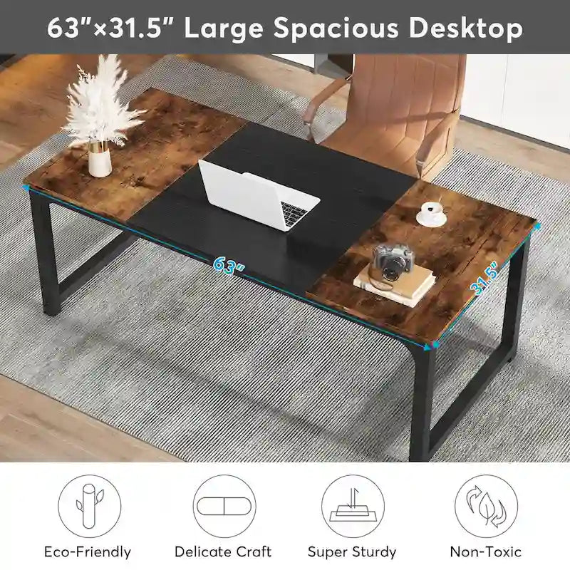 63" Rustic Brown Computer Desk for 2 People
