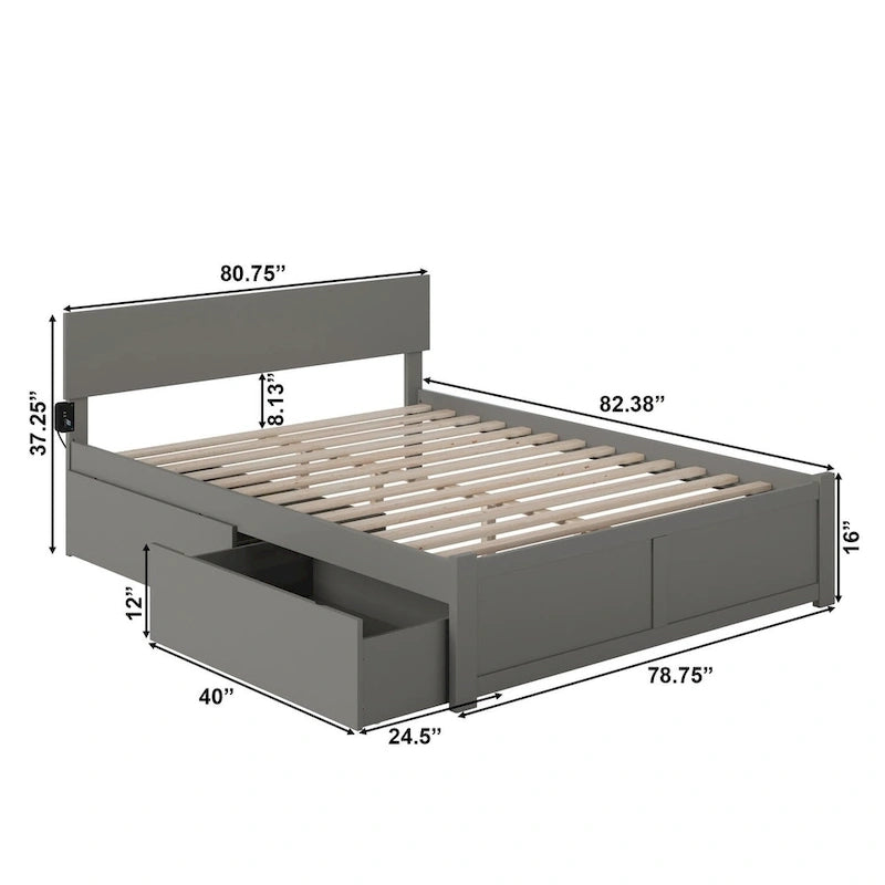 Letto matrimoniale Orlando King Size con 2 cassetti, grigio