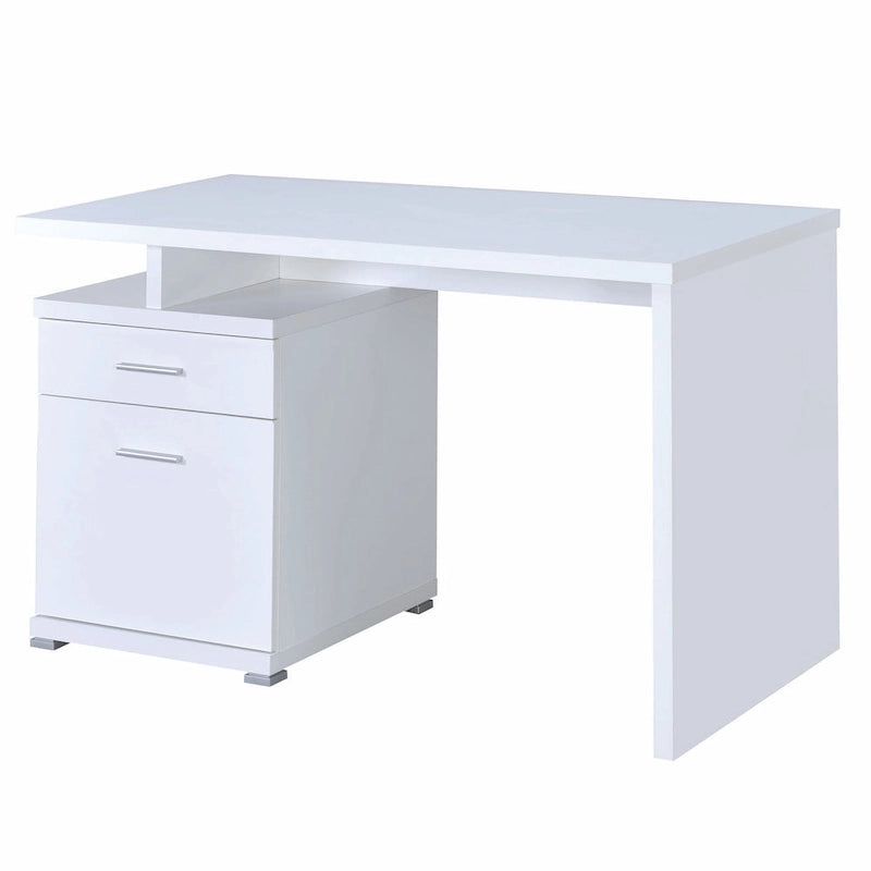 White Computer Desk with File Cabinet - Reversible Setup