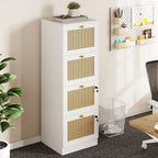 Moasis 15-inch Deep 4 Drawers Rattan Vertical File Cabinet with Lock