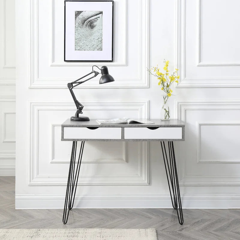 Scrivania da ufficio Laurel Grey Mid-century Modern con 2 cassetti