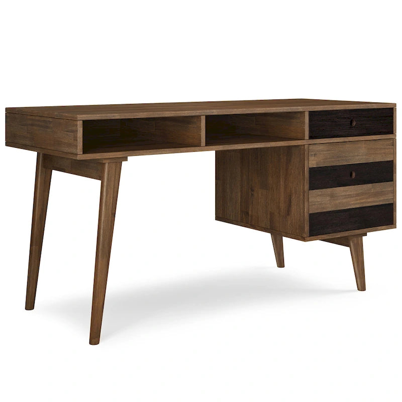 Scrivania contemporanea WYNDENHALL Wright in LEGNO MASSELLO da 60 pollici con cassetti, colore Marrone Invecchiato Naturale Rustico