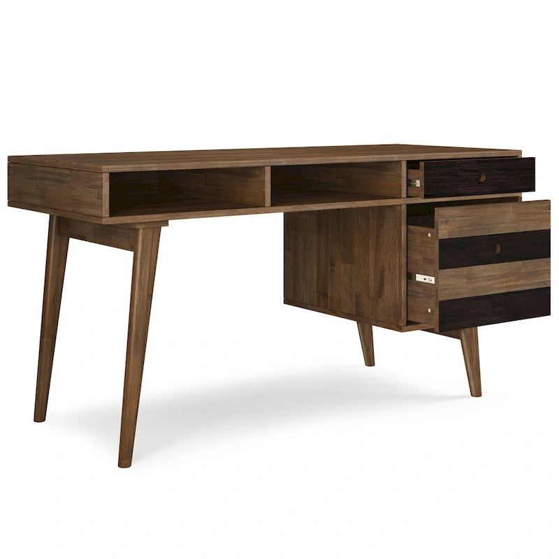 Scrivania contemporanea WYNDENHALL Wright in LEGNO MASSELLO da 60 pollici con cassetti, colore Marrone Invecchiato Naturale Rustico