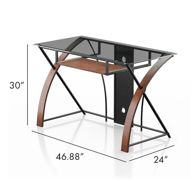 Scrivania per Computer in Vetro con Tinta Grigia Moderna Falt da 47 Pollici di Furniture of America