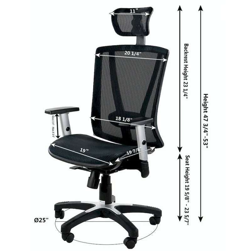 Sedia da ufficio ergonomica ErgoMax Office in rete interamente regolabile in altezza, marrone, con braccioli e poggiatesta, altezza massima 132 cm