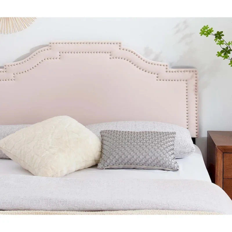 Testiera King/California King Paradise in velluto rosa imbottito con borchie decorative