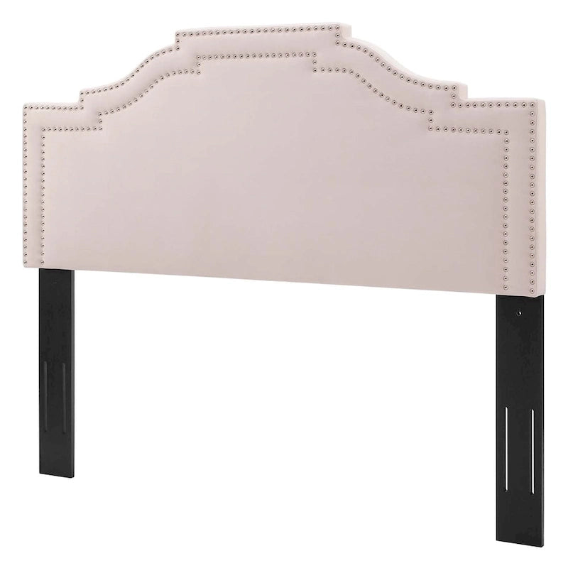 Testiera King/California King Paradise in velluto rosa imbottito con borchie decorative