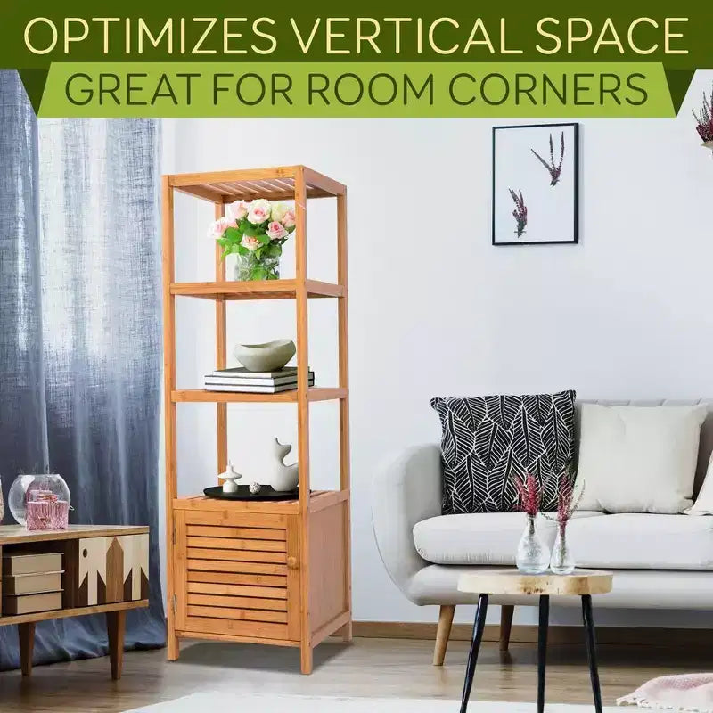SereneLife 5 Tier Bamboo Storage Cabinet Shelf - SLHFTR40
