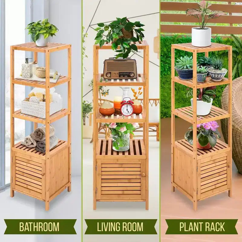 SereneLife 5 Tier Bamboo Storage Cabinet Shelf - SLHFTR40