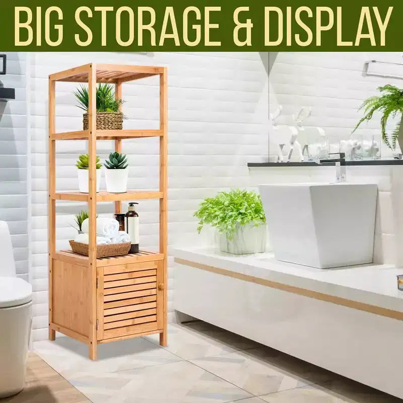 SereneLife 5 Tier Bamboo Storage Cabinet Shelf - SLHFTR40