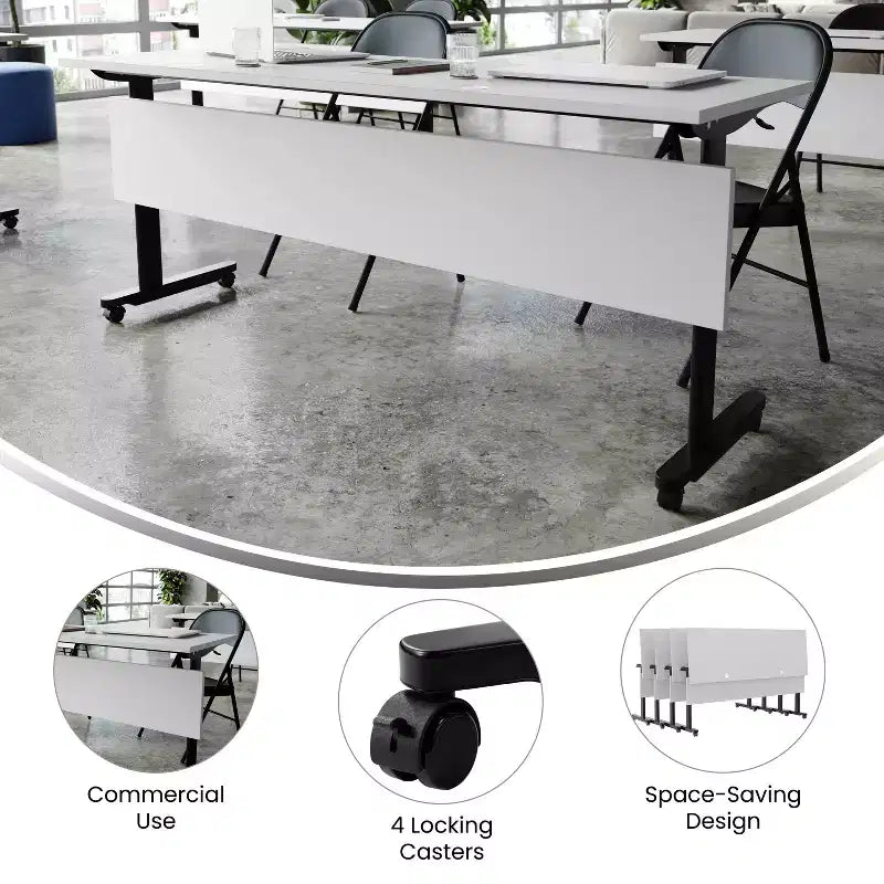 Flash Furniture Palmer Commercial Grade Heavy-Duty Nesting Flip Training Table with T-Legs, Modesty Panel, Tabletop, and Frame