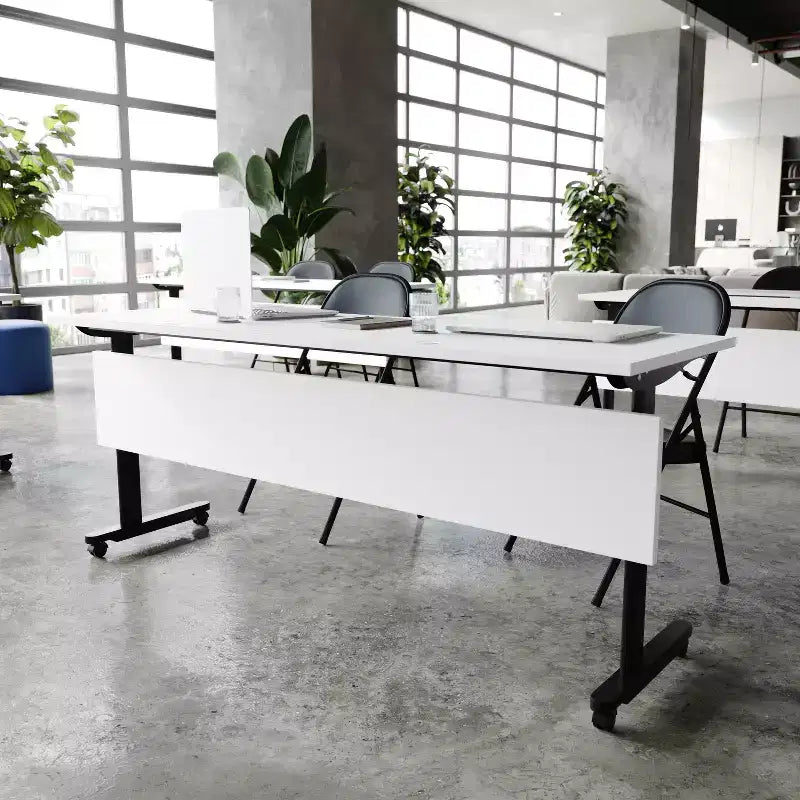 Flash Furniture Palmer Commercial Grade Heavy-Duty Nesting Flip Training Table with T-Legs, Modesty Panel, Tabletop, and Frame