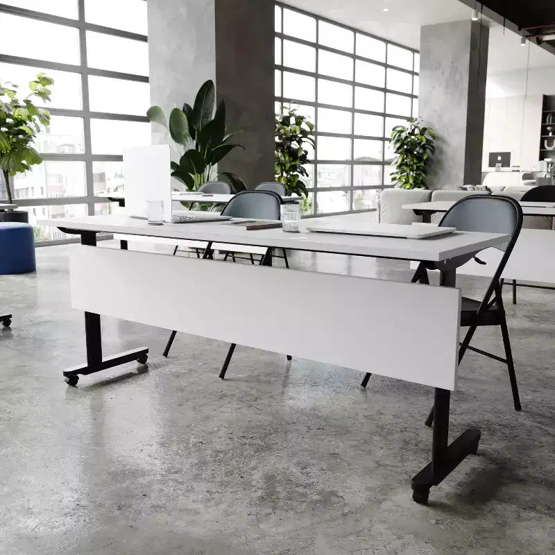 Flash Furniture Palmer Commercial Grade Heavy-Duty Nesting Flip Training Table with T-Legs, Modesty Panel, Tabletop, and Frame