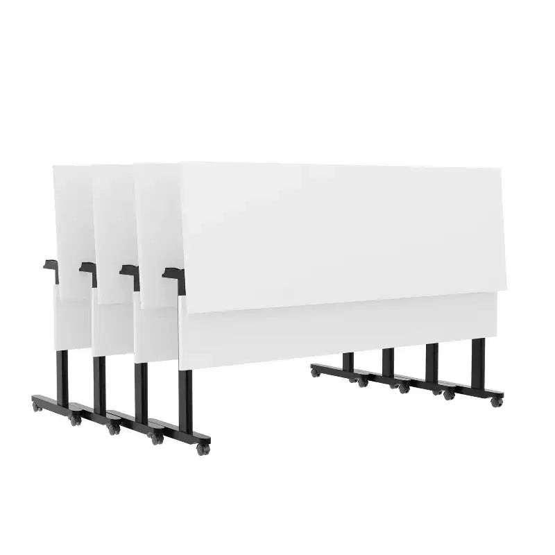 Flash Furniture Palmer Commercial Grade Heavy-Duty Nesting Flip Training Table with T-Legs, Modesty Panel, Tabletop, and Frame