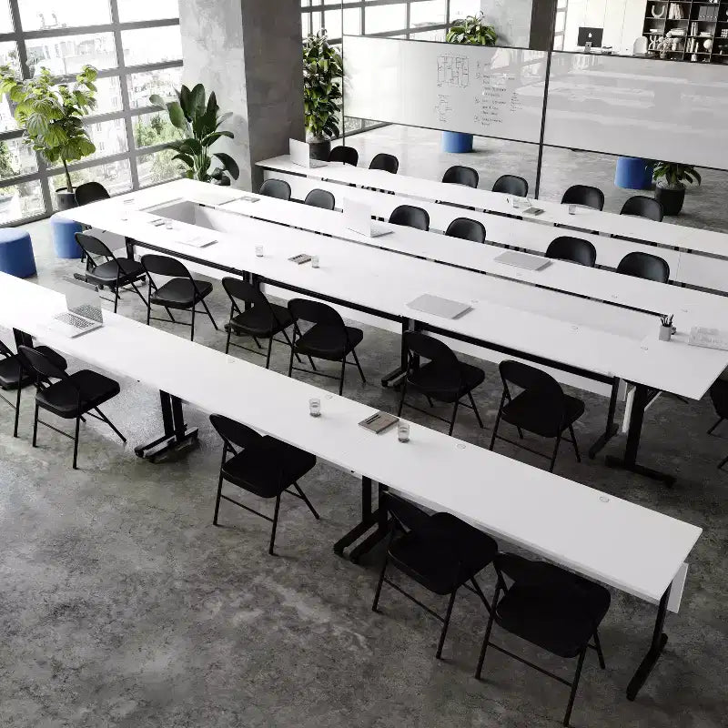 Flash Furniture Palmer Commercial Grade Heavy-Duty Nesting Flip Training Table with T-Legs, Modesty Panel, Tabletop, and Frame