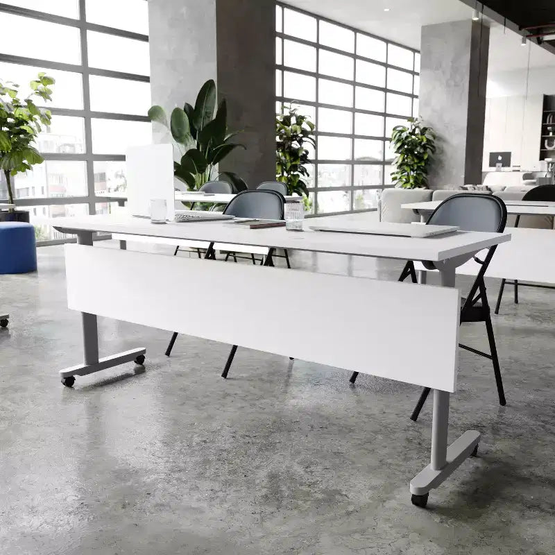Flash Furniture Palmer Commercial Grade Heavy-Duty Nesting Flip Training Table with T-Legs, Modesty Panel, Tabletop, and Frame