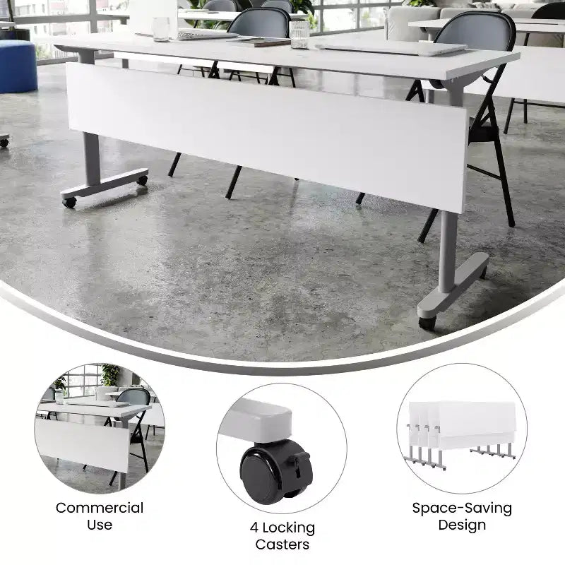 Flash Furniture Palmer Commercial Grade Heavy-Duty Nesting Flip Training Table with T-Legs, Modesty Panel, Tabletop, and Frame