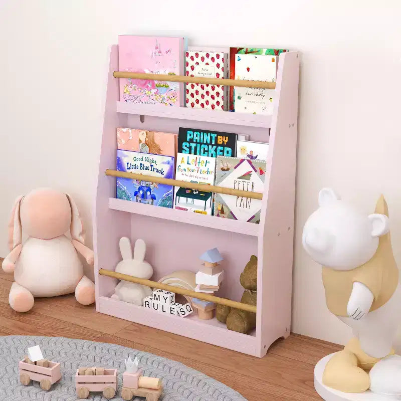 Libreria a 3 Piani con Piedistallo, Moderna Libreria da Esposizione a Giorno, Organizzatore per Libri per Bambini per Soggiorno Camera Bambini Asilo Nido Bianco