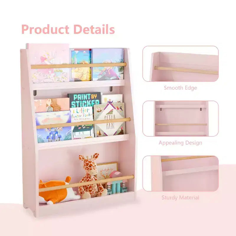 Libreria a 3 Piani con Piedistallo, Moderna Libreria da Esposizione a Giorno, Organizzatore per Libri per Bambini per Soggiorno Camera Bambini Asilo Nido Bianco